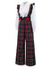 2PCS White & Black 1940s Blouse & Tartan Overall Pants - vintage fashion, retro style, classic black