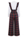 2PCS White & Black 1940s Blouse & Tartan Overall Pants - vintage fashion, retro style, classic black