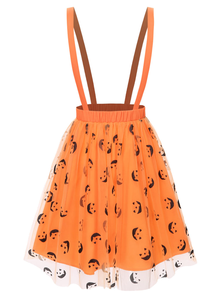 2PCS 1940s Halloween Peter Pan Collar Blouse & Smiley Face Mesh Skirt - vintage skirt, retro style