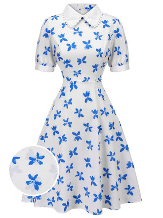 1940s Blue Butterfly Doll Neck Dress, vintage dress, retro fashion - perfect for women who love vintage and retro fashion
