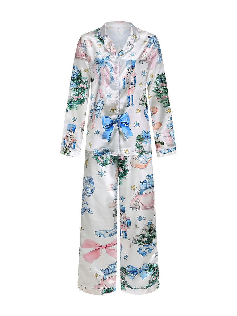 Blue 1940s Christmas Nutcracker Candy Cane Pajama Set - vintage fashion, retro style