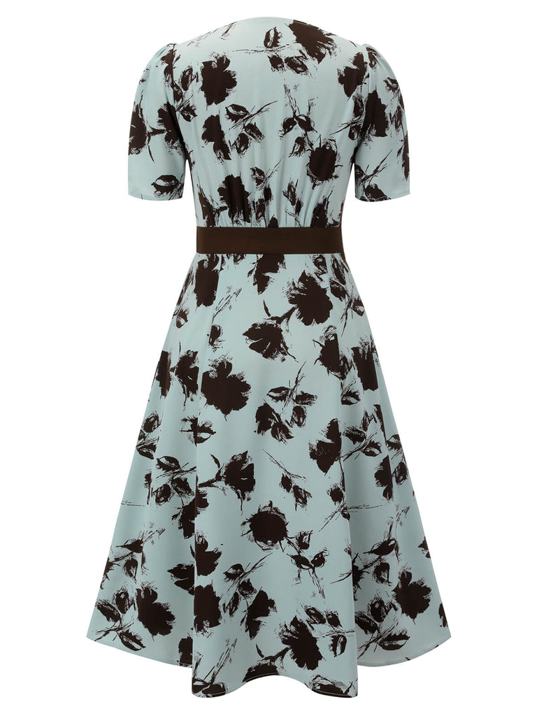 1940s Blue Floral Dress With Bow Belt, vintage dress, retro fashion, floral print - perfect for women who love vintage and retro fashion