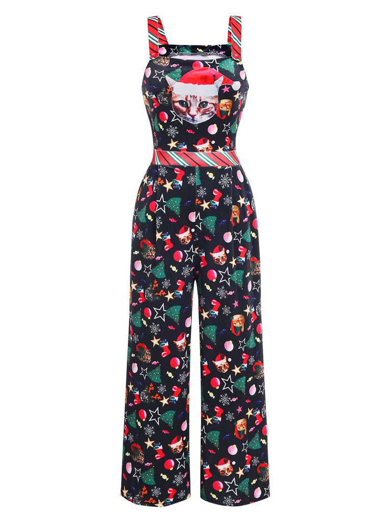 1940s Christmas Cat Spaghetti Strap Velvet Jumpsuit: timeless 1940s elegance she makes her own