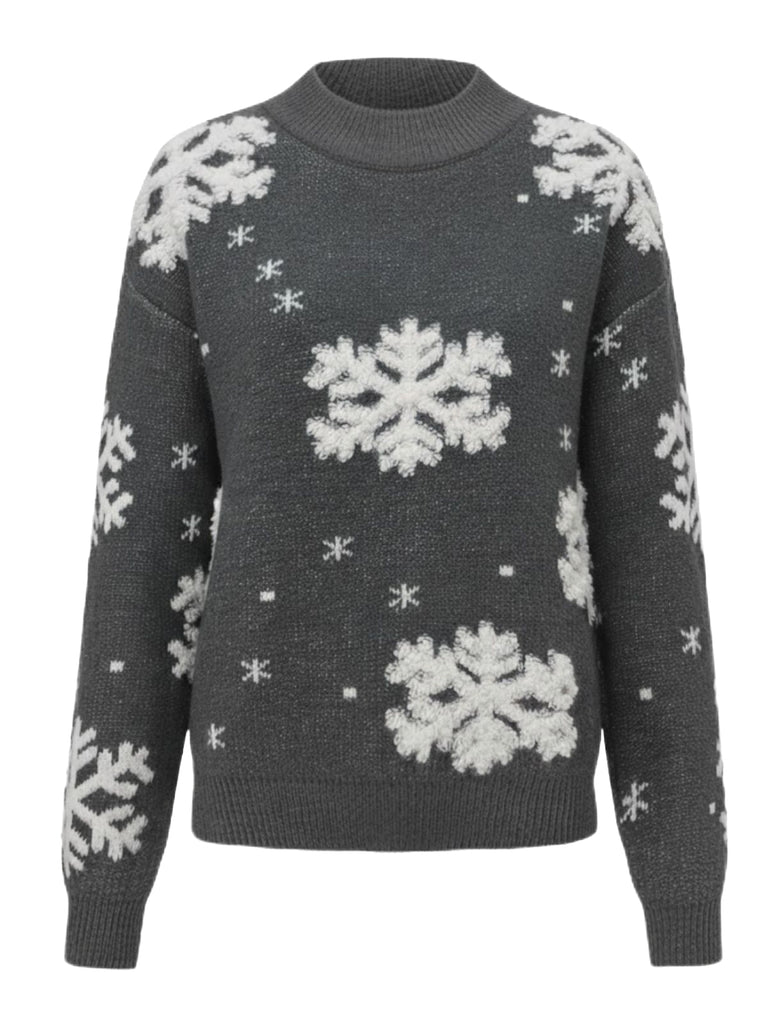 1940s Christmas Fleece-Snowflake Turtleneck Sweater - vintage fashion, retro style
