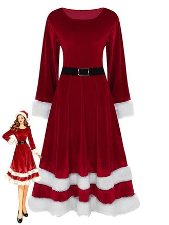 1940s Christmas Santa Faux Fur Trim Velvet Dress - vintage dress, retro fashion