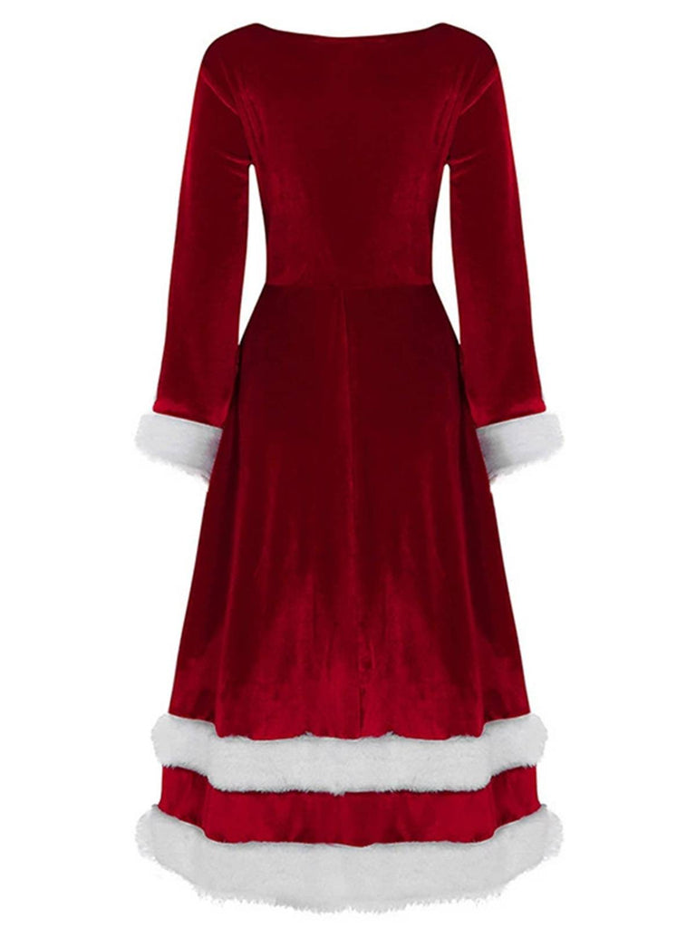 1940s Christmas Santa Faux Fur Trim Velvet Dress - vintage dress, retro fashion