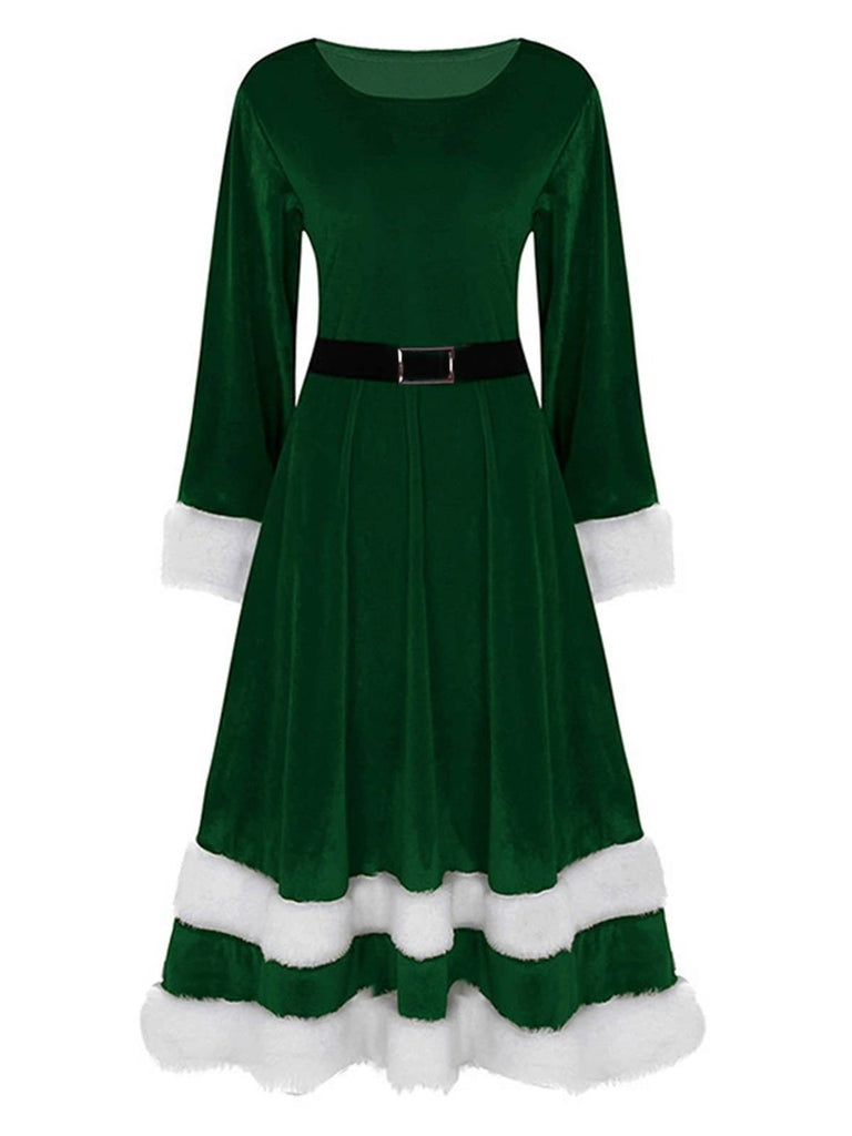 1940s Christmas Santa Faux Fur Trim Velvet Dress - vintage dress, retro fashion