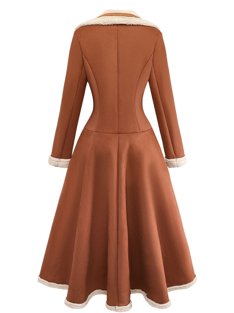 Brown 1940s Double-Breasted Lapel Western Style Coat - vintage fashion, retro style