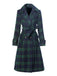 Green 1940s Notched Collar Blackwatch Plaid Long Coat - vintage fashion, retro style, classic black