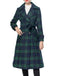 Green 1940s Notched Collar Blackwatch Plaid Long Coat - vintage fashion, retro style, classic black