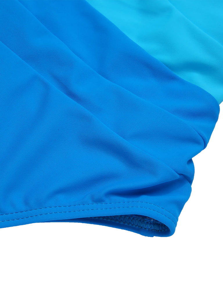 This 1940s Color Block One Shoulder One-Piece Swimsuit carries 1940s vacation dreams in every stitch