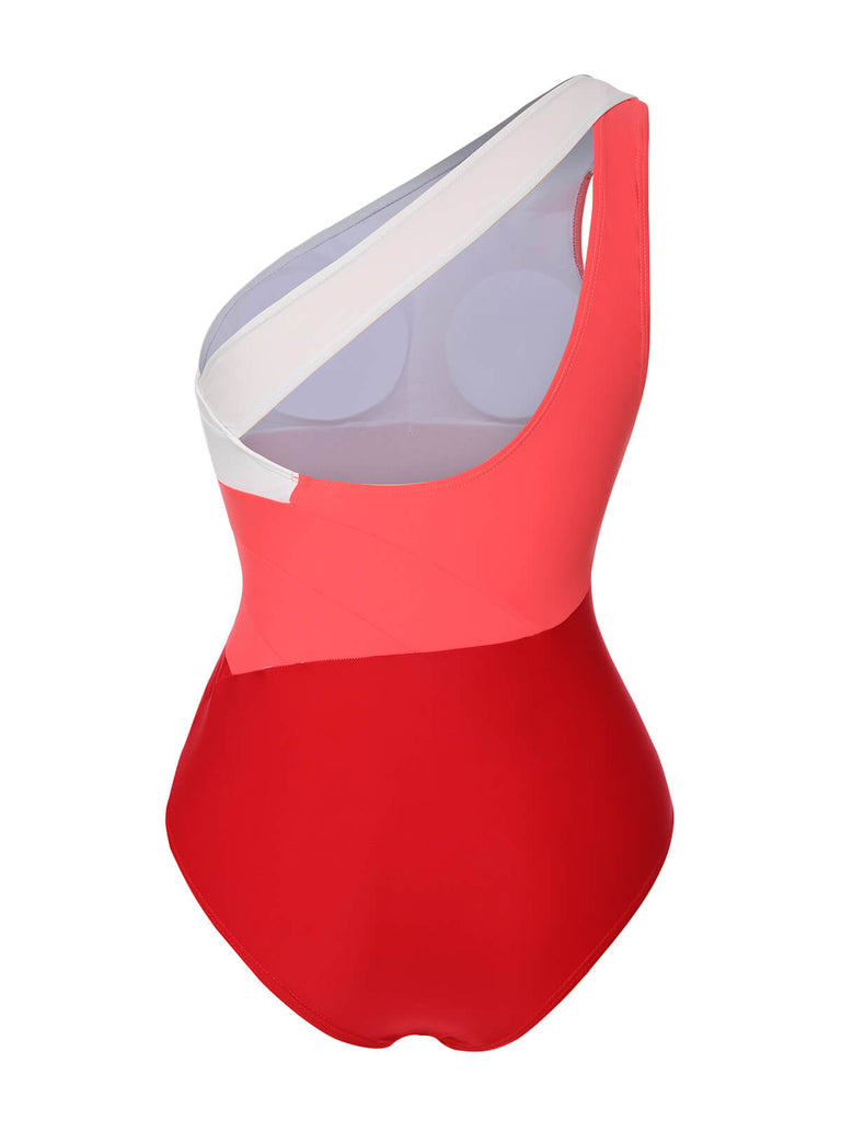 1940s Color Block One Shoulder One-Piece Swimsuit — because 1940s glamour never goes out of style