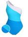 This 1940s Color Block One Shoulder One-Piece Swimsuit carries 1940s vacation dreams in every stitch