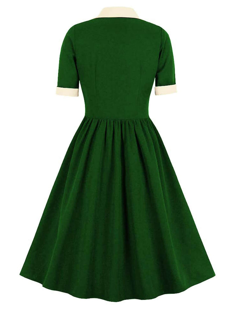 1940s Color Contrast Button Lapel Bow Dress — vintage elegance for the modern woman