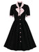 1940s Color Contrast Button Lapel Bow Dress — vintage elegance for the modern woman