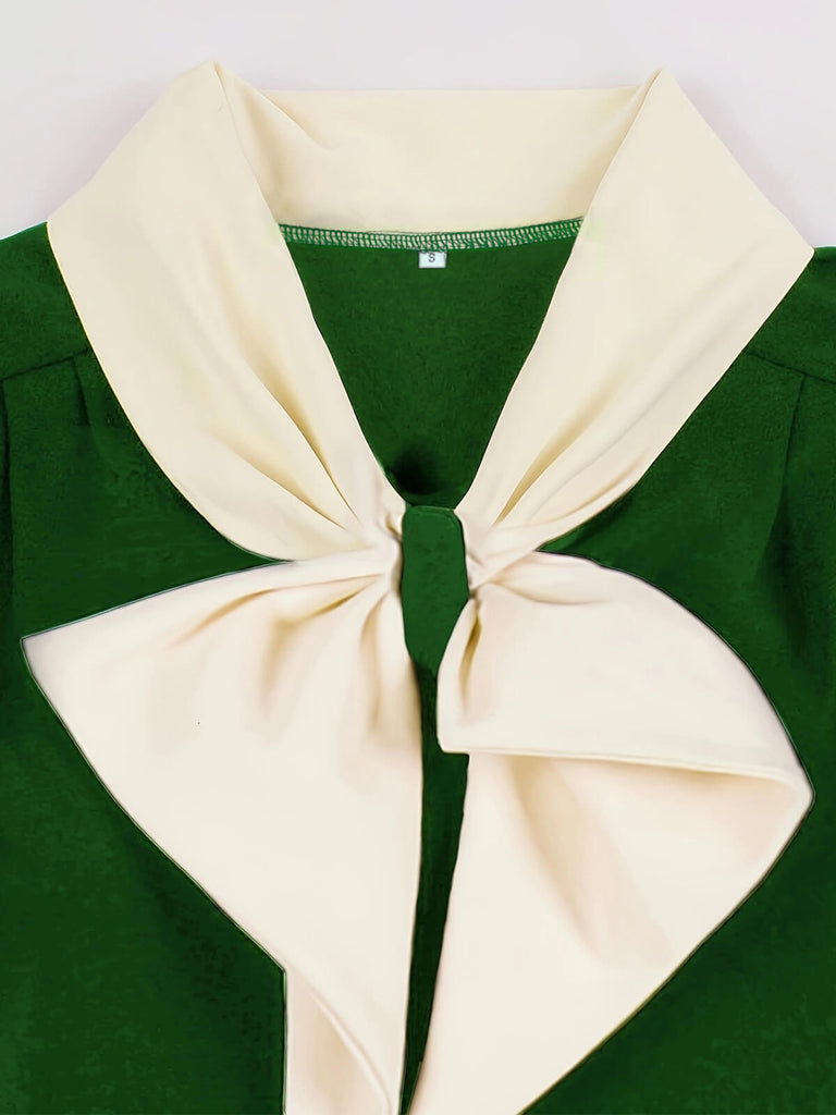 1940s Color Contrast Button Lapel Bow Dress — vintage elegance for the modern woman