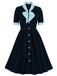 1940s Color Contrast Button Lapel Bow Dress: timeless style reimagined