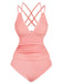 1940s Colorblock Deep V Crisscross Back Tankini Set - vintage fashion, retro style
