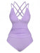 1940s Colorblock Deep V Crisscross Back Tankini Set - vintage fashion, retro style