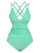 1940s Colorblock Deep V Crisscross Back Tankini Set - vintage fashion, retro style
