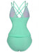 1940s Colorblock Deep V Crisscross Back Tankini Set - vintage fashion, retro style