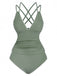 1940s Colorblock Deep V Crisscross Back Tankini Set - vintage fashion, retro style