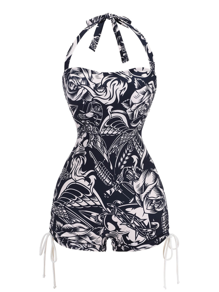 1940s Dark Comics Halter Swimsuit, vintage swimsuit, pin-up swimwear - perfect for women who love vintage and retro fashion