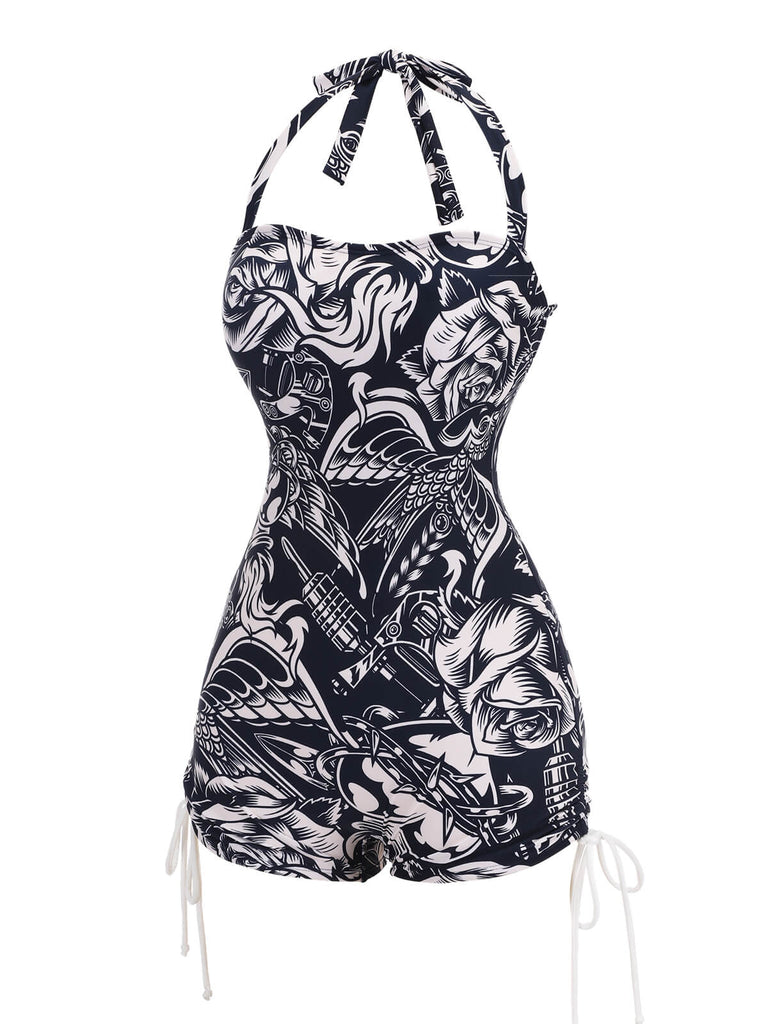 1940s Dark Comics Halter Swimsuit, vintage swimsuit, pin-up swimwear - perfect for women who love vintage and retro fashion
