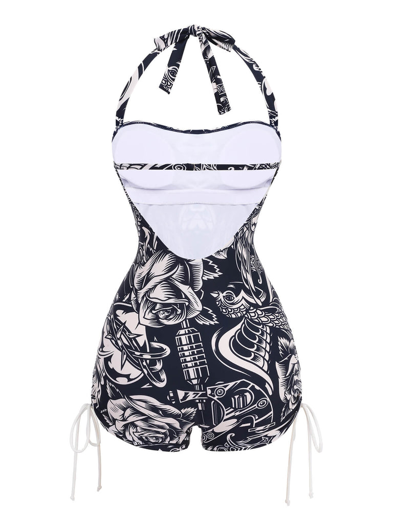 1940s Dark Comics Halter Swimsuit, vintage swimsuit, pin-up swimwear - perfect for women who love vintage and retro fashion