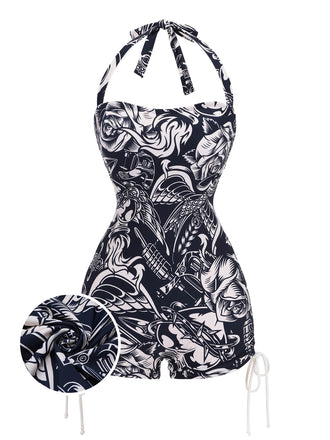 1940s Dark Comics Halter Swimsuit, vintage swimsuit, pin-up swimwear - perfect for women who love vintage and retro fashion