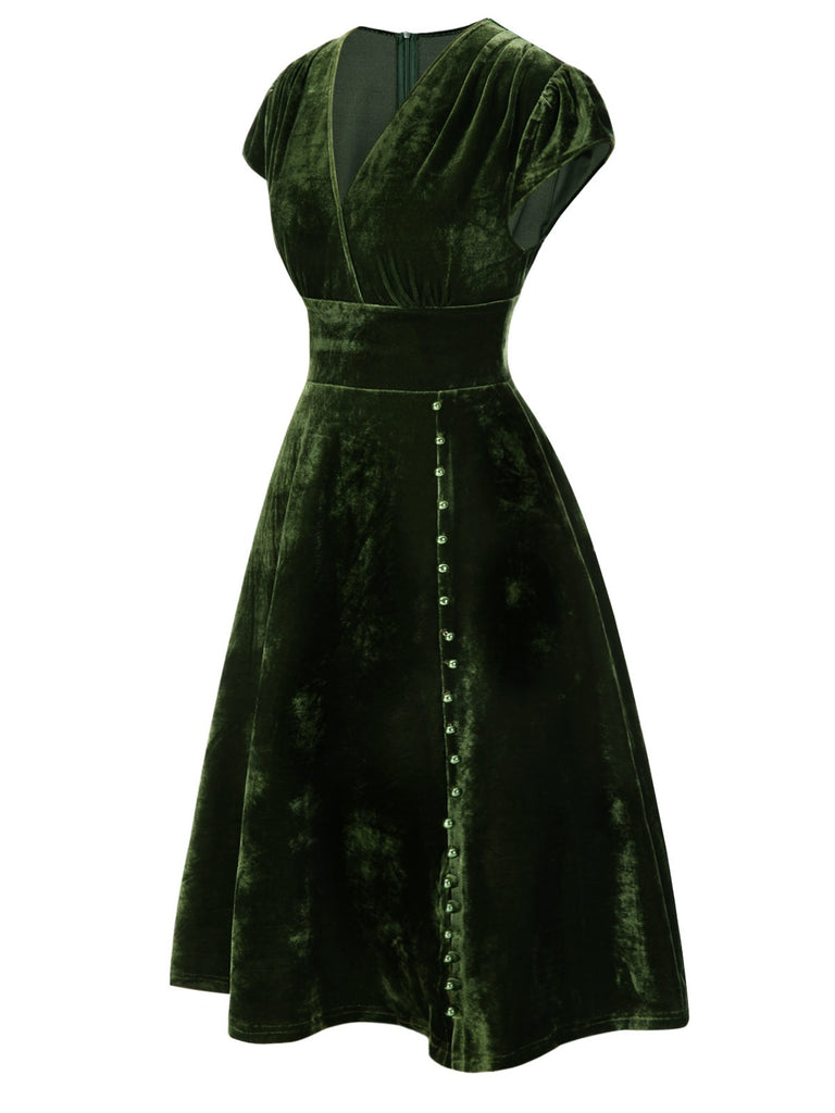 1940s Deep V-Neck Velvet Dress — the kind of 1940s dress that makes strangers smile