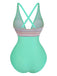 1940s Deep V-Neck Wavy Patchwork One-Piece Swimsuit - vintage swimsuit, pin-up style