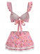 1940s Ditsy Floral Ruffle Strap Lace Trim Bikini Set, vintage swimsuit, pin-up swimwear - perfect for women who love vintage and retro fashion