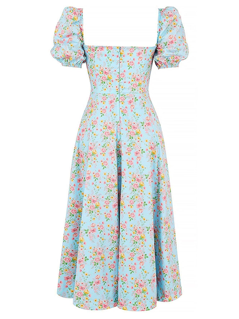 1940s Ditsy Floral Square Neck Slit Dress, vintage dress, retro fashion, floral print - perfect for women who love vintage and retro fashion