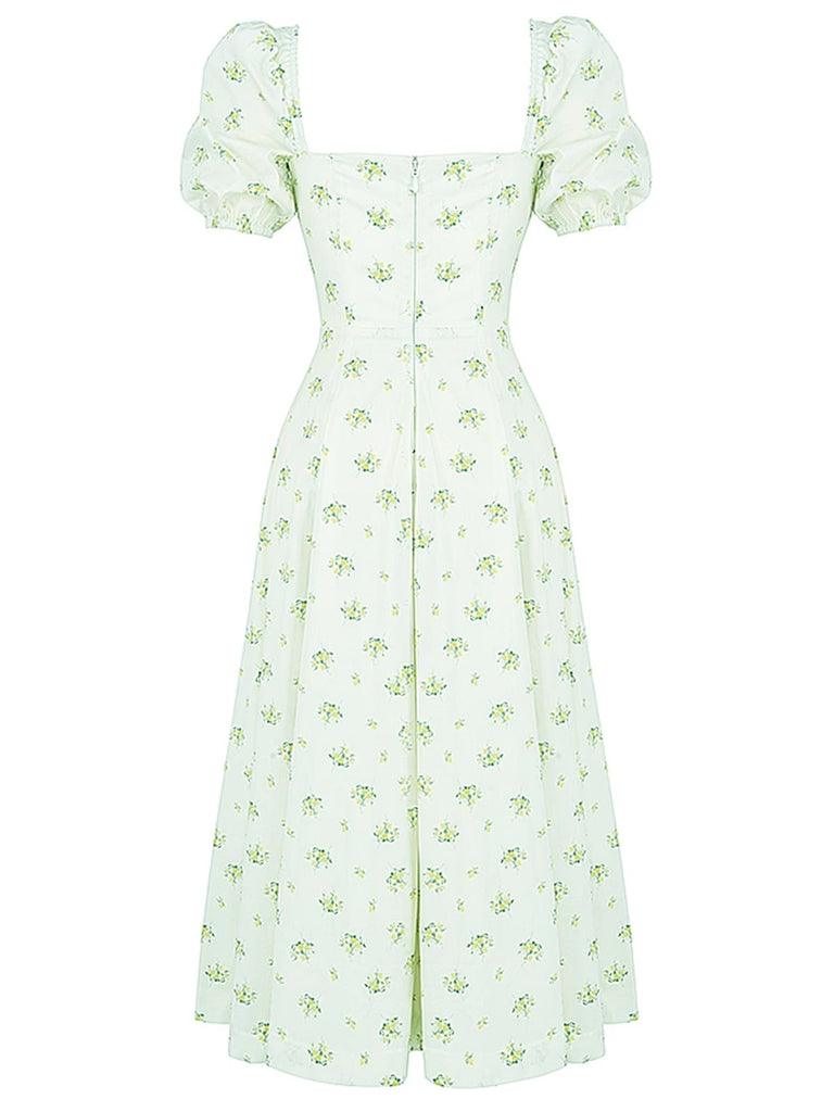 1940s Ditsy Floral Square Neck Slit Dress, vintage dress, retro fashion, floral print - perfect for women who love vintage and retro fashion