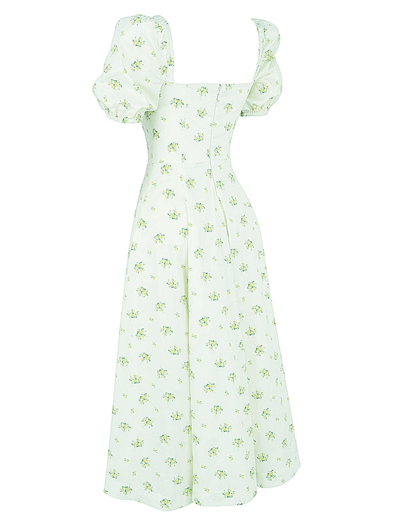 1940s Ditsy Floral Square Neck Slit Dress, vintage dress, retro fashion, floral print - perfect for women who love vintage and retro fashion