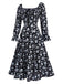 1940s Drawstring Slit Square Neck Floral Dress, vintage dress, retro fashion, floral print - perfect for women who love vintage and retro fashion