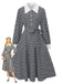 Black 1940s Houndstooth Puff-Sleeves Pearl Button Dress - vintage dress, retro fashion, classic black
