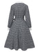 Black 1940s Houndstooth Puff-Sleeves Pearl Button Dress - vintage dress, retro fashion, classic black