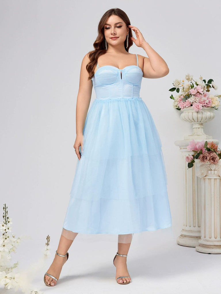 Blue 1940s Layered Spaghetti Strap Wedding Guest Dress - vintage dress, retro fashion, elegant red