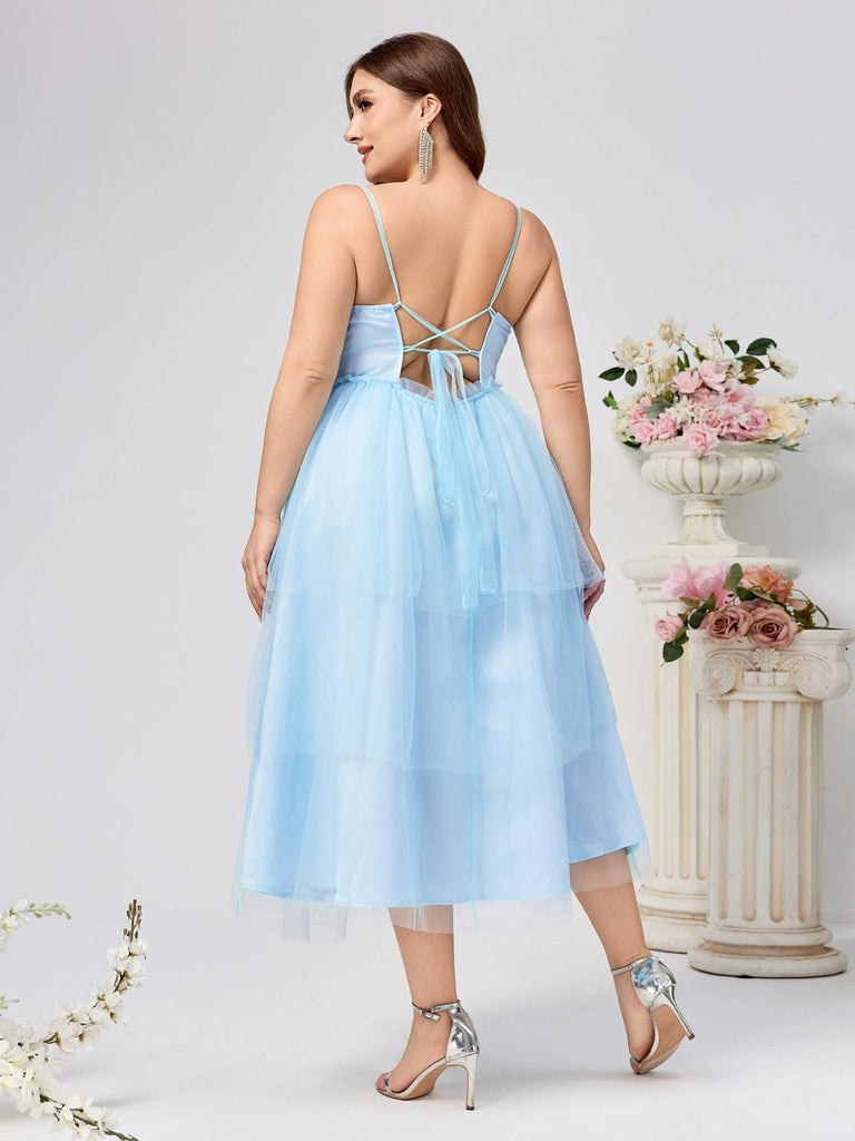 Blue 1940s Layered Spaghetti Strap Wedding Guest Dress - vintage dress, retro fashion, elegant red