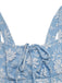Blue 1940s Square Neck Empire Waist Jacquard Smocked Dress - vintage dress, retro fashion