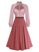 Dusty Pink 1940s Cotton Contrasted Keyhole Ruffled Dress - vintage dress, retro fashion