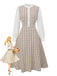 Khaki 1940s Vintage Style Patchwork Long Sleeve Dress - vintage dress, retro fashion