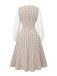 Khaki 1940s Vintage Style Patchwork Long Sleeve Dress - vintage dress, retro fashion