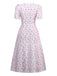 Lavender 1940s Ditsy Floral V-Neck Puff Sleeve Dress - vintage dress, retro fashion