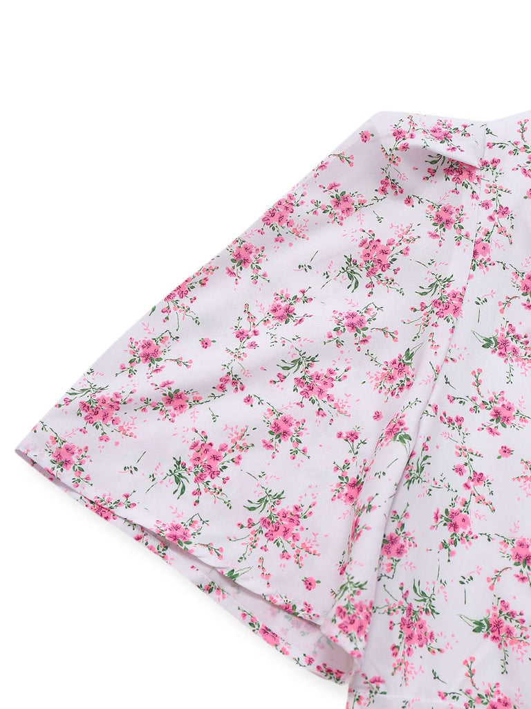 Lavender 1940s Ditsy Floral V-Neck Puff Sleeve Dress - vintage dress, retro fashion