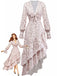 Multicolor 1940s Floral V-Neck Irregular Ruffle Hem Dress - vintage dress, retro fashion