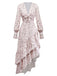 Multicolor 1940s Floral V-Neck Irregular Ruffle Hem Dress - vintage dress, retro fashion