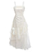 White 1940s Satin Tiered Spaghetti Strap Ruched Dress - vintage dress, retro fashion, elegant red